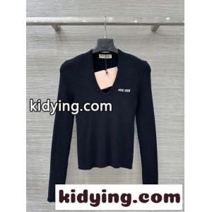 シンプル カシミヤ＆ウール リブニット ミュウミュウ スーパーコピー セーター 偽物 ブラックkid264HfWfC