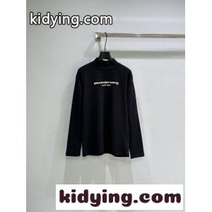 カジュアル ロゴ入り モックネック 長袖Tシャツ アレキサンダーワング Tシャツ 偽物 ブラックkid26SvWfWn