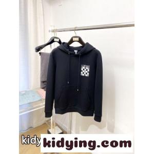 カジュアル ロゴ刺繍 コットン フーディー ロエベ ブランド コピー パーカー 偽物 ブラックkid26C0neau