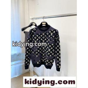 上品 おしゃれ 総柄 クルーネック ルイ・ヴィトン セーター 偽物 プルオーバー ブラックkid26fSHjei
