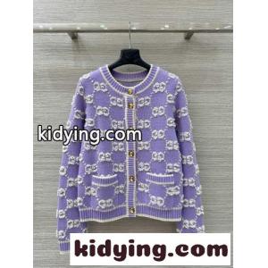 GG ウール カーディガン グッチ スーパーコピー ニット 偽物 クルーネック パープルkid268T1Hru