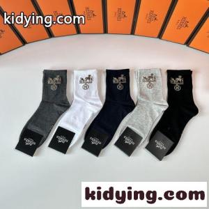 シンプル ロゴ刺繍入り ソックス 5足セット エルメス ブランド コピー 靴下 偽物 ユニセックスkid26fumS9v