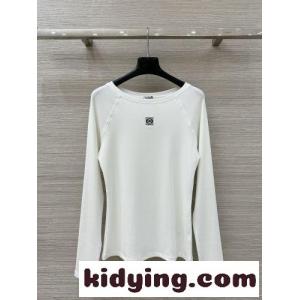 アナグラム刺繍 リブジャージー 長袖Tシャツ ロエベ ブランド コピー Tシャツ コピー ホワイトkid260vSnuq