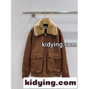 上品 カジュアル ファー襟 ブルゾン ミュウミュウ コピー ジャケット コピー ブラウンkid2601vK1z