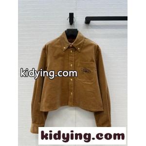 カジュアル コーデュロイ クロップド丈シャツ セリーヌ ブランド コピー シャツ 偽物 ブラウンkid26HDG91n