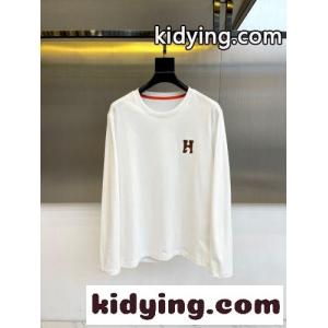 シンプル コットン 長袖Tシャツ エルメス スーパーコピー Tシャツ コピー クルーネック ホワイトkid26CuSXfe