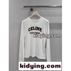 ベーシック カレッジロゴ 長袖Tシャツ セリーヌ ブランド コピー Tシャツ 偽物 コットン ホワイトkid264fq8fa
