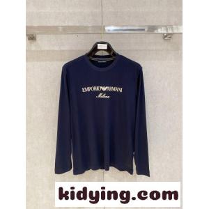 定番 合わせやすい ロゴ 長袖Tシャツ アルマーニ スーパーコピー Tシャツ 偽物 コットン ブルーkid26aeaSTj