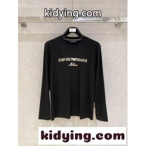 定番 合わせやすい ロゴ 長袖Tシャツ アルマーニ ブランド コピー Tシャツ 偽物 コットン ブラックkid26ima09b