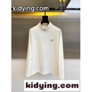 シンプル 洗練された ハーフジップ 長袖Tシャツ プラダ コピー Tシャツ 偽物 ホワイトkid26nyeCqq