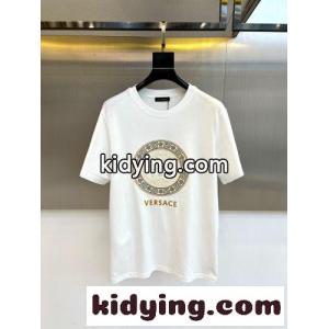 刺繍入り コットン 半袖Tシャツ ヴェルサーチ ブランド コピーェ Tシャツ 偽物 クルーネックホワイトkid26KfyKTn