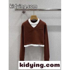 クロップド カシミア Vネック スウェットシャツ ミュウミュウ ブランド コピー スーパーコピーkid26m0fWje