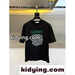 定番 ロゴ入り コットン 半袖Tシャツ クルーネック ロエベ スーパーコピー Tシャツ 偽物 ブラックkid26Obyi0f