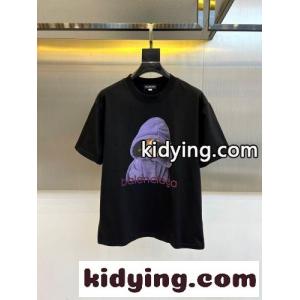 定番 ロゴプリント クルーネック 半袖Tシャツ バレンシアガ ブランド コピー Tシャツ 偽物 ブラックkid26Cy8XPn