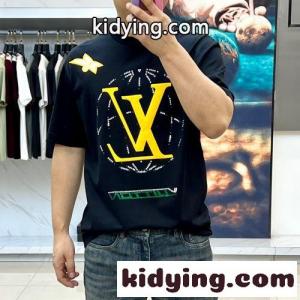 お洒落 プリント クルーネック ルイ・ヴィトン Tシャツ 偽物 ブラックkid26qCWneC