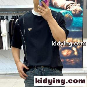 カジュアル リラックス クルーネック プラダ コピーブランド Tシャツ 偽物 コットン ブラックkid26Lze0TD