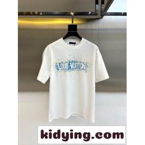 お洒落 ロゴプリント クルーネック ルイ・ヴィトン Tシャツ 偽物 半袖Tシャツ ホワイトkid26uaO5rq
