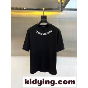 フロントロゴ クルーネック 半袖Tシャツ ルイ・ヴィトン Tシャツ 偽物 コットン ブラックkid26amae4j