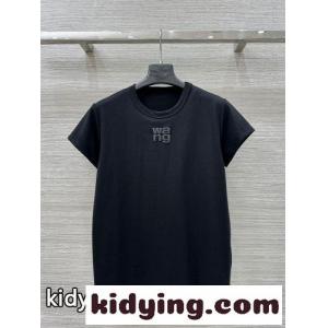 シンプル カジュアル クルーネック 半袖Tシャツ アレキサンダーワング Tシャツ コピー ブラックkid26CSXnKD