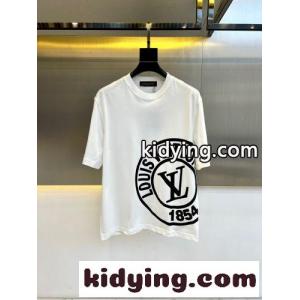 目を引く ロゴプリント クルーネック ルイ・ヴィトン Tシャツ 偽物 コットン ホワイトkid26aOvG9r