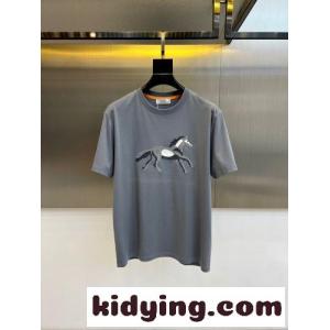 おしゃれ 合わせやすい クルーネック エルメス コピー Tシャツ 偽物 グレーkid260Tzq8v