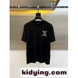 シンプル 合わせやすい クルーネック ルイ・ヴィトン Tシャツ 偽物 ブラックkid26S9DCSb