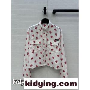 ミュウミュウ コピー シャツ コピーフラワー柄 プリント クロップドシャツ  ホワイトkid26qCCy8v