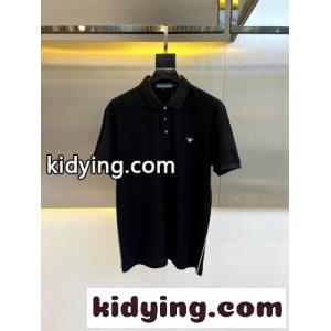 シンプル カジュアル 半袖 ポロシャツ プラダ ブランド コピー Tシャツ 偽物 ブラックkid26aSbS9f