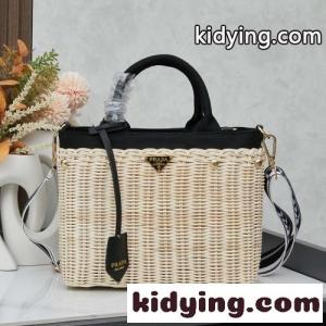 ウィッカーxキャンバス トートバッグ プラダ スーパーコピー バッグ コピー ブラックkid26SXXL5r