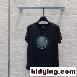 シンプル コットン 半袖 トップス エルメス コピーブランド Tシャツ コピー クルーネック ブラックkid2611fq0D