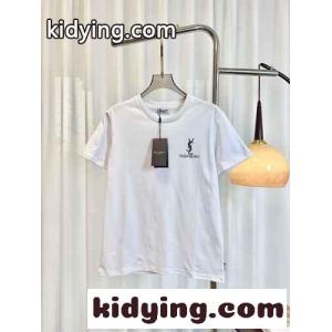 シンプル ロゴ コットン 半袖Tシャツ イヴ・サンローラン ブランド コピー Tシャツ コピー ホワイトkid26f4bKHb