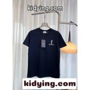 シンプル ロゴ コットン 半袖Tシャツ イヴ・サンローラン ブランド コピー Tシャツ コピー ブラックkid26GvmqOz