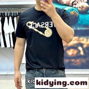 カジュアル ロゴ クルーネック 半袖Tシャツ ヴェルサーチ スーパーコピーェ Tシャツ 偽物 ブラックkid26u8jmSn