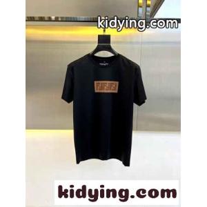 ベーシック ロゴ コットン 半袖Tシャツ フェンディ スーパーコピー Tシャツ 偽物 ブラックkid26PLT19z