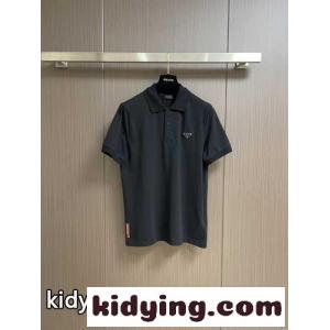 シンプル 洗練された コットンピケ ポロシャツ プラダ コピーブランド Tシャツ コピー ブラックkid26O51LPf