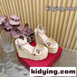 Vロゴ チェリフィックパターン ウェッジサンダル ヴァレンティノ コピー サンダル スーパーコピー ピンクkid26KjaWPn