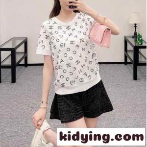 目を惹く ストレッチ コットン 半袖 トップス シャネル コピー Tシャツ コピー ホワイトkid26r8b89D