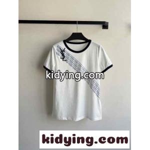 カジュアル コットン 配色 半袖Tシャツ イヴ・サンローラン ブランド コピー Tシャツ コピー ホワイトkid26am4LDy