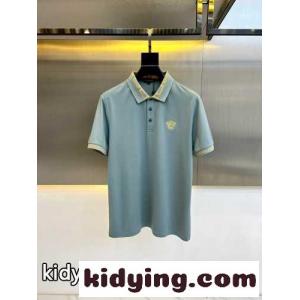 カジュアル コットンピケ 半袖ポロシャツ ヴェルサーチ コピーェ Tシャツ コピー ブルーkid264PHnCq
