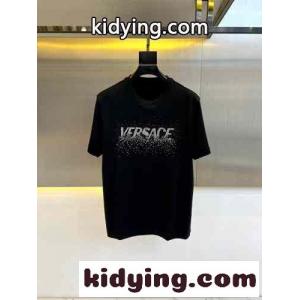 ラインストーン付き ロゴ 半袖Tシャツ ヴェルサーチ スーパーコピーェ Tシャツ コピー ブラックkid26vaOXPv