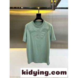 シンプル お洒落 クルーネック 半袖Tシャツ アルマーニ コピーブランド Tシャツ コピー ライトグリーンkid26OnSnSb