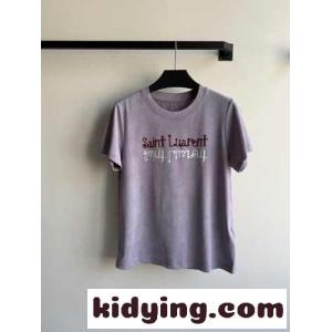 シンプル ロゴ クルーネック 半袖Tシャツ イヴ・サンローラン コピー Tシャツ コピー パープルkid26nymayC