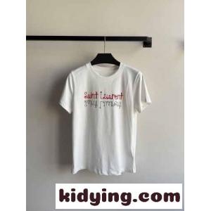 シンプル ロゴ クルーネック 半袖Tシャツ イヴ・サンローラン スーパーコピー Tシャツ コピー ホワイトkid26LLn0ra