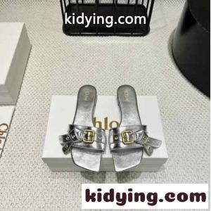 春夏新作！クロエ MAEスライド スーパーコピー レザーサンダル シルバーkid26Cu4zWf