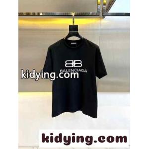 カジュアル ロゴプリント 半袖Tシャツ バレンシアガ コピー Tシャツ コピー コットン ブラックkid26XPnyie