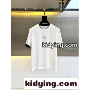 おしゃれ カジュアル コットン クルーネック 半袖Tシャツ プラダ コピーブランド Tシャツ コピー ホワイトkid26W15X1b