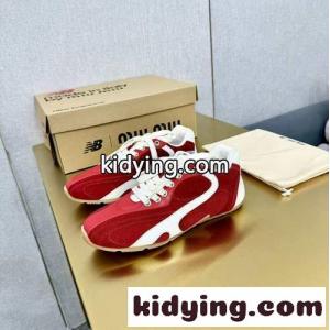 大人気 miu miu ブランド コピー x New Balance スエード＆レザー ローカットスニーカー スーパーコピー レッドkid261Xz0XD