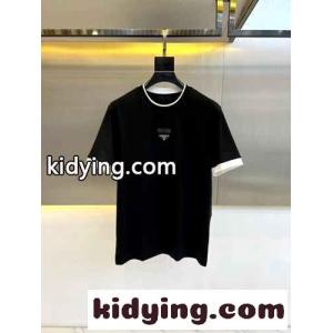 おしゃれ カジュアル コットン クルーネック 半袖Tシャツ プラダ ブランド コピー Tシャツ コピー ブラックkid26CeGXbe