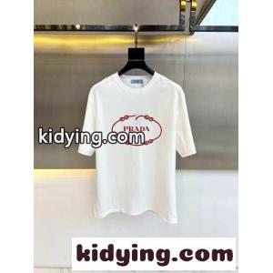 シンプル ロゴプリント 半袖Tシャツ プラダ ブランド コピー Tシャツ コピー コットン ホワイトkid26v8H1PD