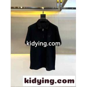 ハーフジップ 半袖 ポロシャツ プラダ コピー Tシャツ コピー シルケットコットン ブラックkid26nuW19v